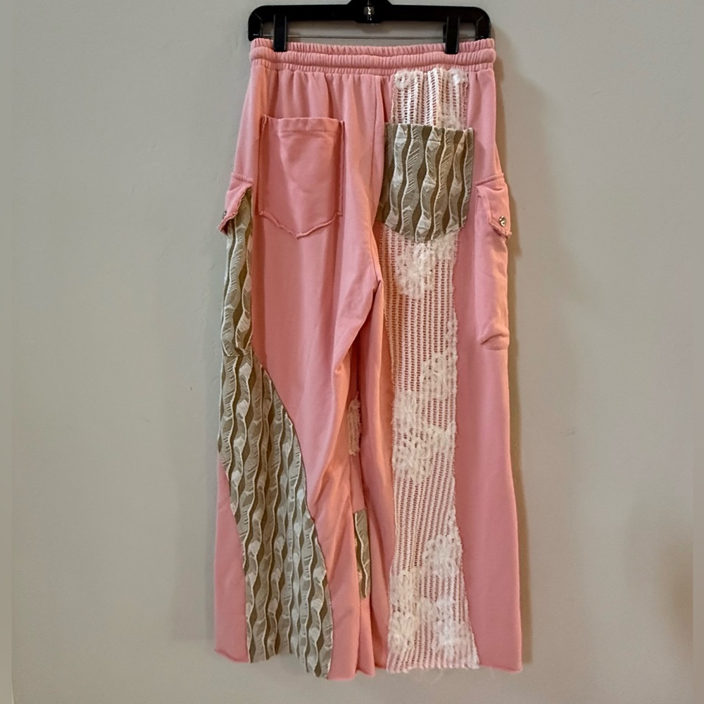 POL 2 piece Outfit, Pink, Cream, and Green Bomber Jacket and Pant, Size Medium - Picture 13 of 16